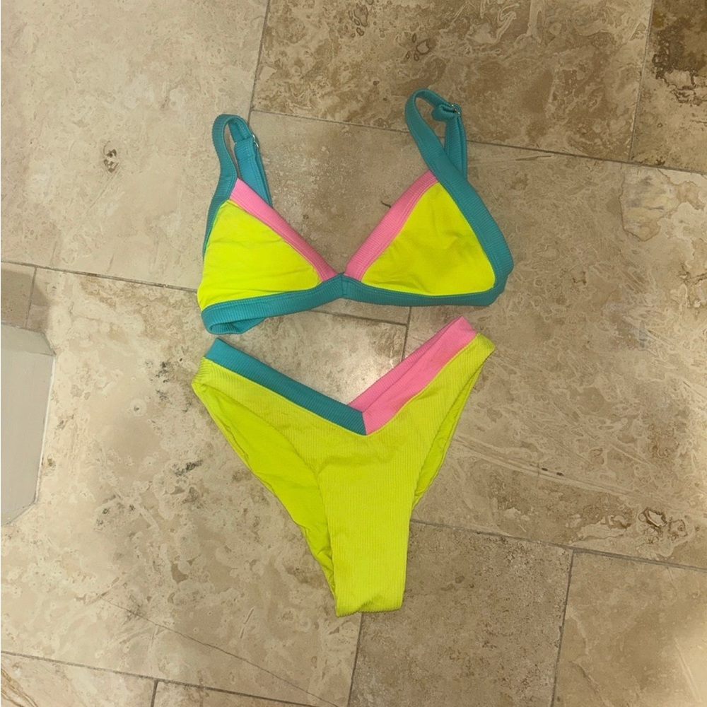 Vibrant Bikini Set with Pink and Blue Accents